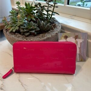 Harrods of London Hot Pink Patent Zip Wallet Clutch EXCELLENT Clean Condition